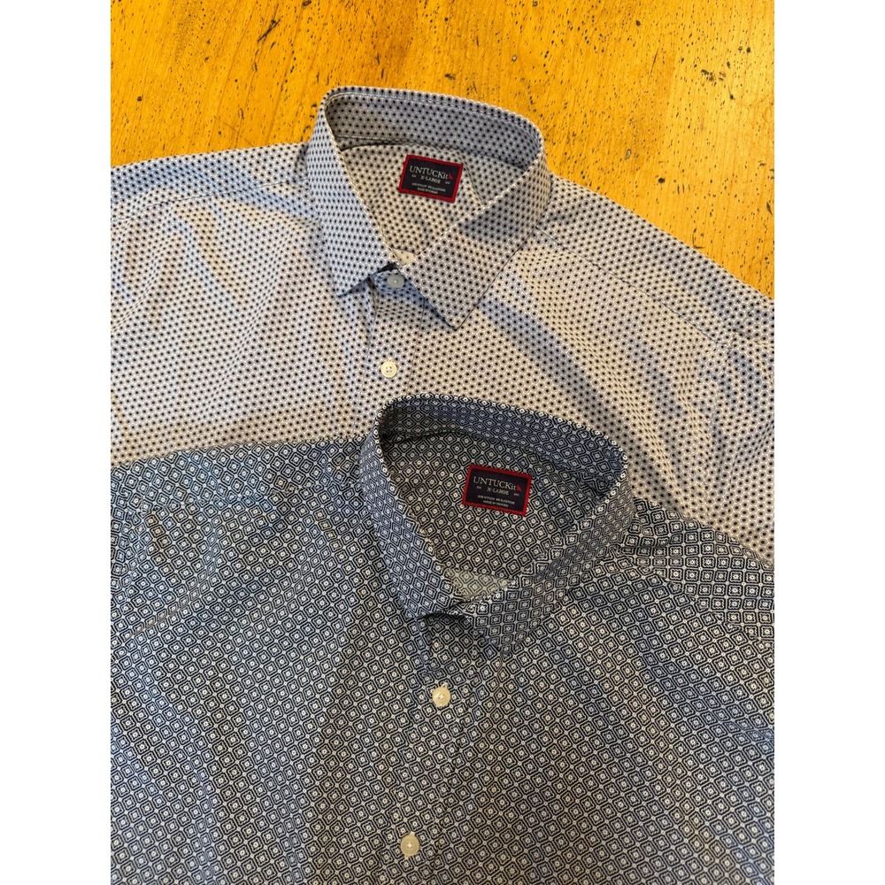 UNTUCKit XL Lot of 2 Short Sleeve Geometric Print Button Down Shirts Navy